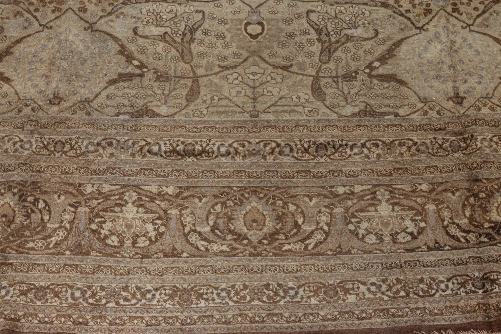 Authentic 19th Century Persian Tabriz Botanic Beige Brown Carpet BB7273