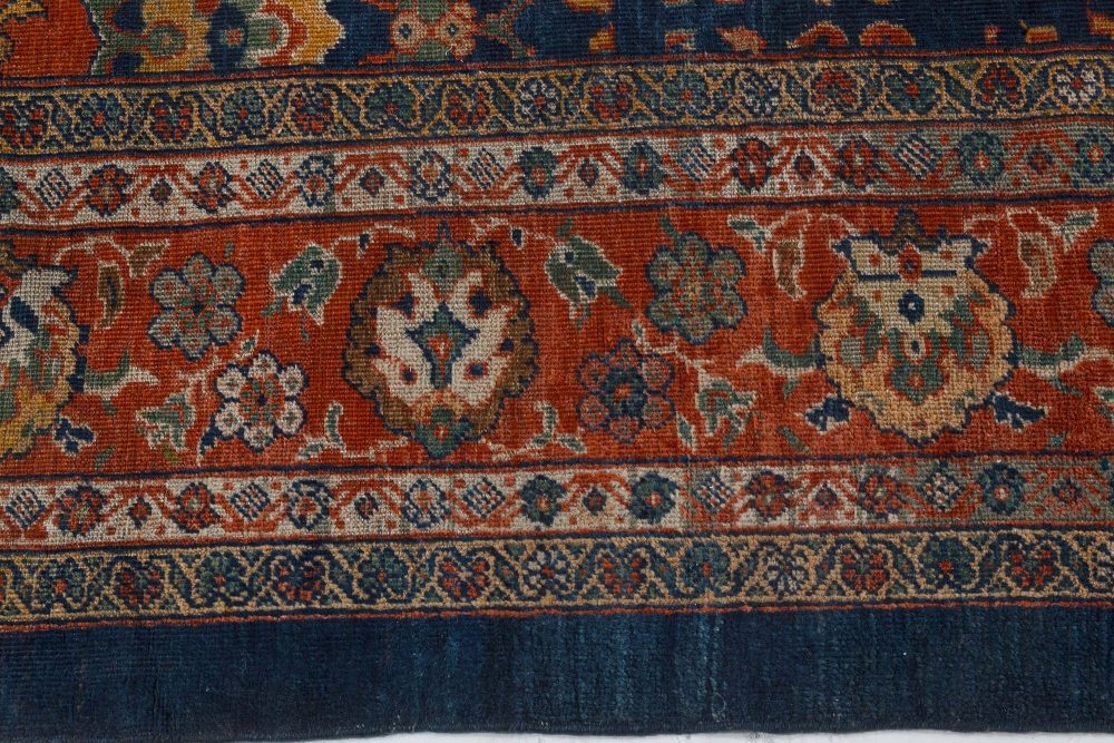 Authentic 19th Century Persian Sultanabad Blue, Red Hand Knotted Wool Rug BB7275