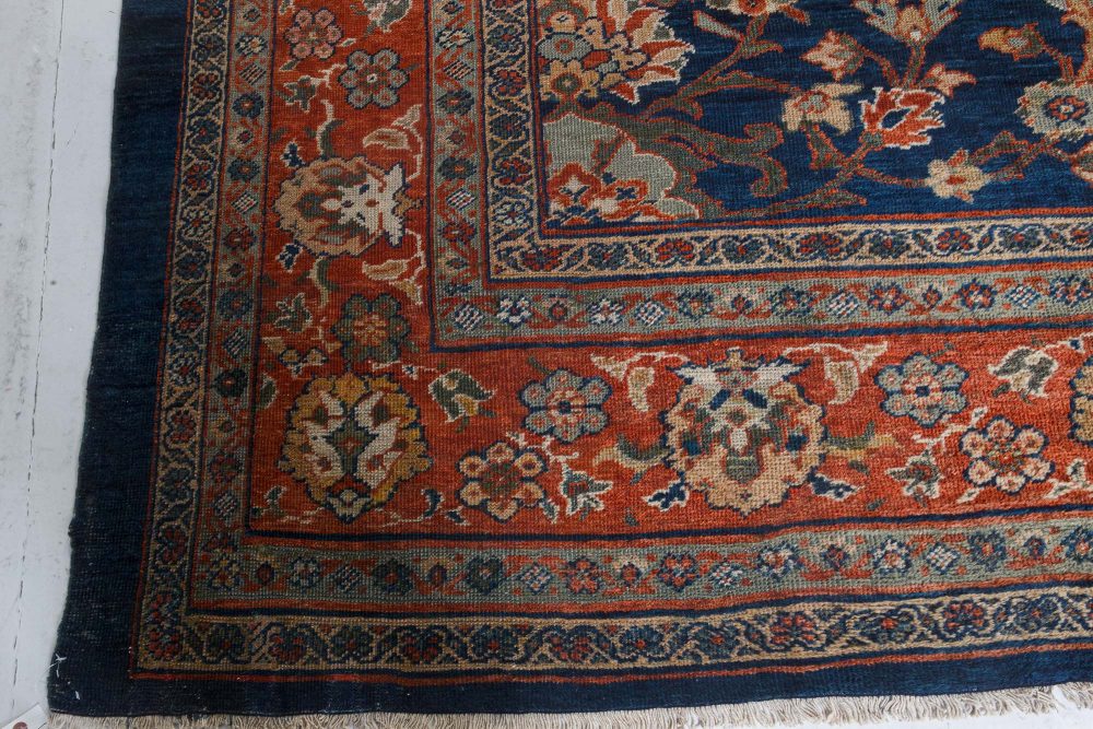 Authentic 19th Century Persian Sultanabad Blue, Red Hand Knotted Wool Rug BB7275