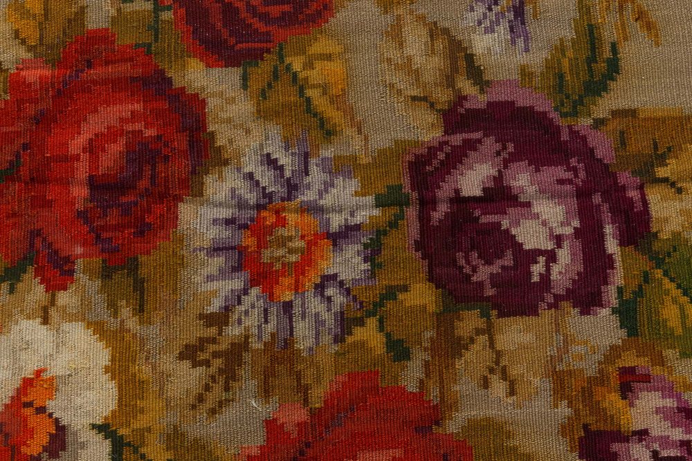 Early 20th Century Russian Bessarabian Floral Handmade Wool Rug BB7280