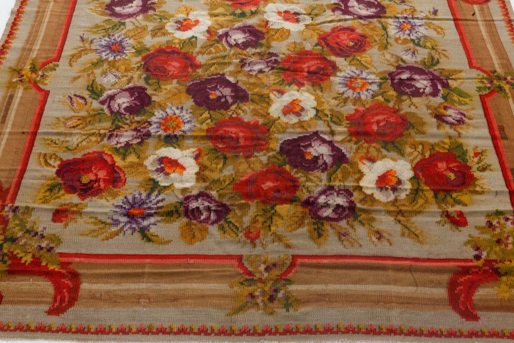 Early 20th Century Russian Bessarabian Floral Handmade Wool Rug BB7280