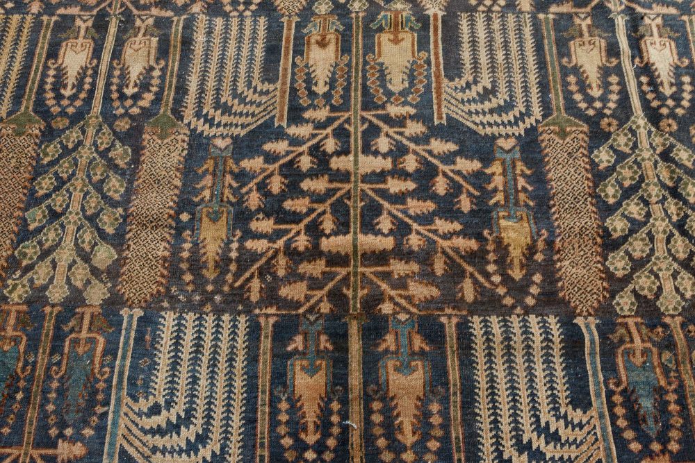 Early 20th Century Persian Bakhtiari Handmade Wool Rug in Blue, Red, Camel BB7288