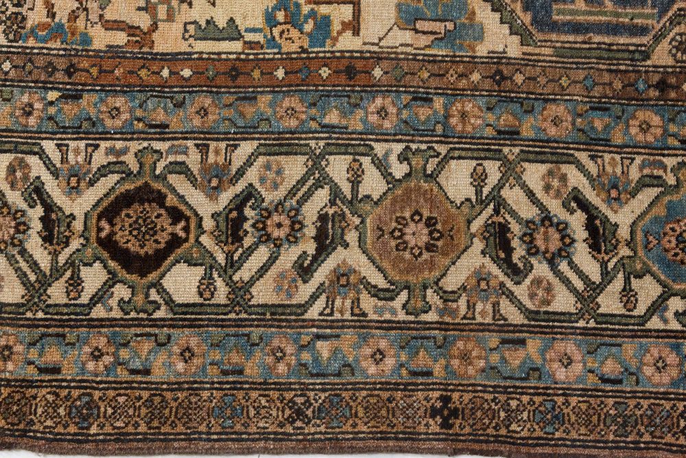 Early 20th Century Persian Bakhtiari Handmade Wool Rug in Blue, Red, Camel BB7288