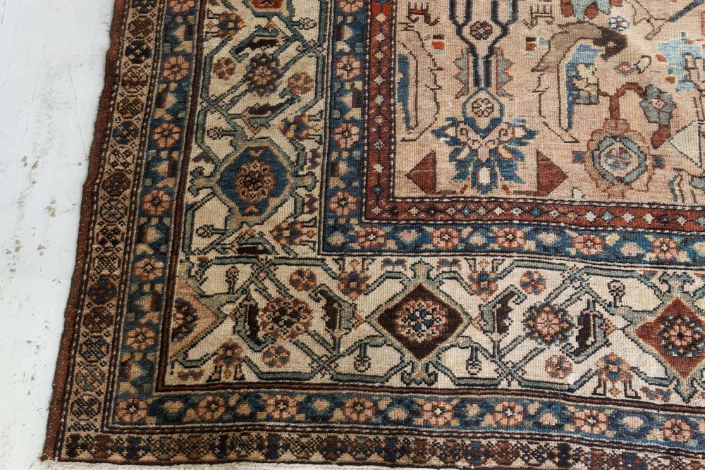 Early 20th Century Persian Bakhtiari Handmade Wool Rug in Blue, Red, Camel BB7288