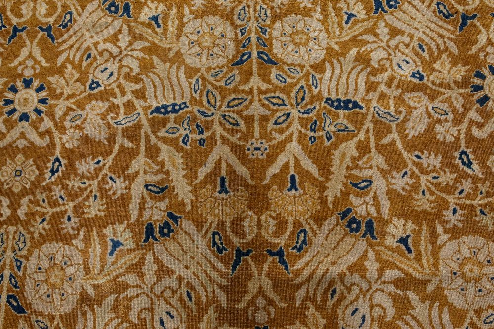 Early 20th Century Brown, Beige and Royal Blue Floral Indian Rug BB7298