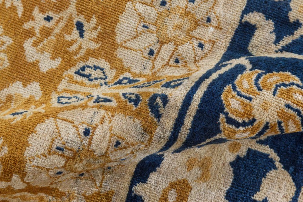 Early 20th Century Brown, Beige and Royal Blue Floral Indian Rug BB7298