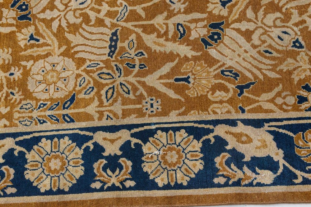 Early 20th Century Brown, Beige and Royal Blue Floral Indian Rug BB7298