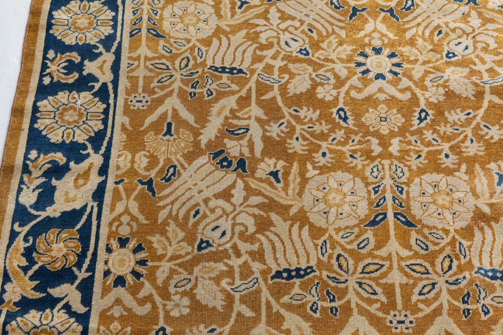 Early 20th Century Brown, Beige and Royal Blue Floral Indian Rug BB7298