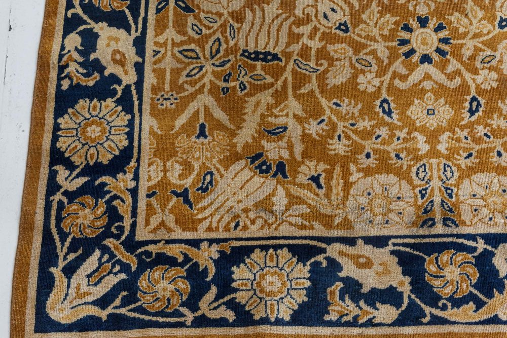 Early 20th Century Brown, Beige and Royal Blue Floral Indian Rug BB7298