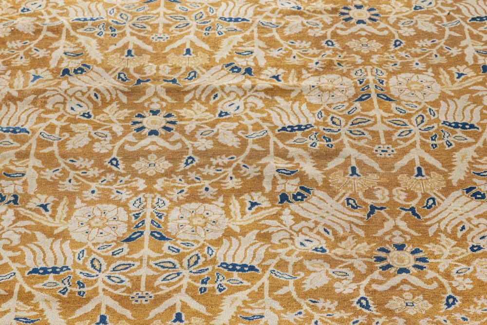 Early 20th Century Brown, Beige and Royal Blue Floral Indian Rug BB7298