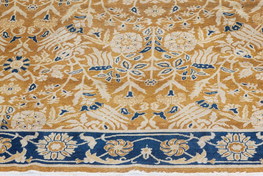 Early 20th Century Brown, Beige and Royal Blue Floral Indian Rug BB7298