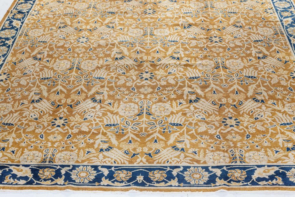 Early 20th Century Brown, Beige and Royal Blue Floral Indian Rug BB7298