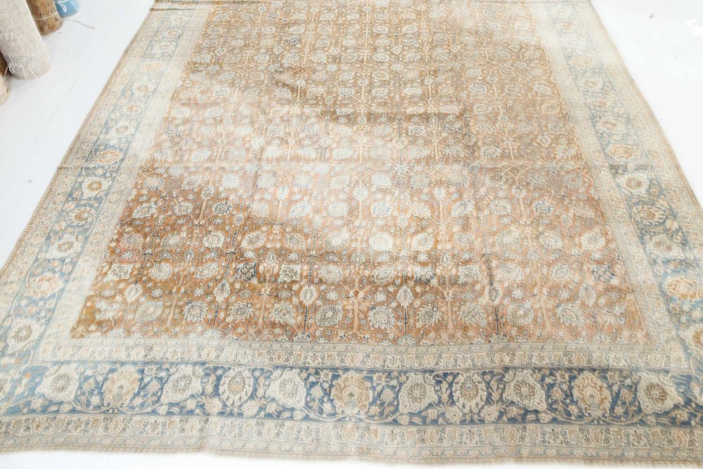 Authentic Persian Tabriz Brown Blue Handmade Wool Carpet BB7303