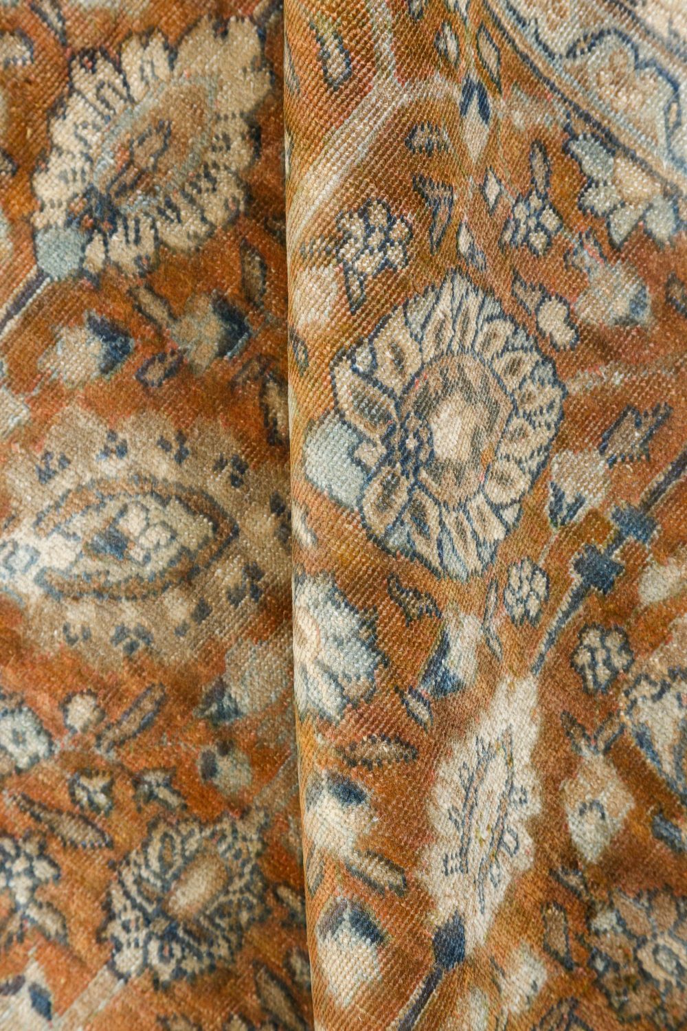 Authentic Persian Tabriz Brown Blue Handmade Wool Carpet BB7303