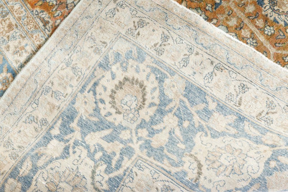 Authentic Persian Tabriz Brown Blue Handmade Wool Carpet BB7303