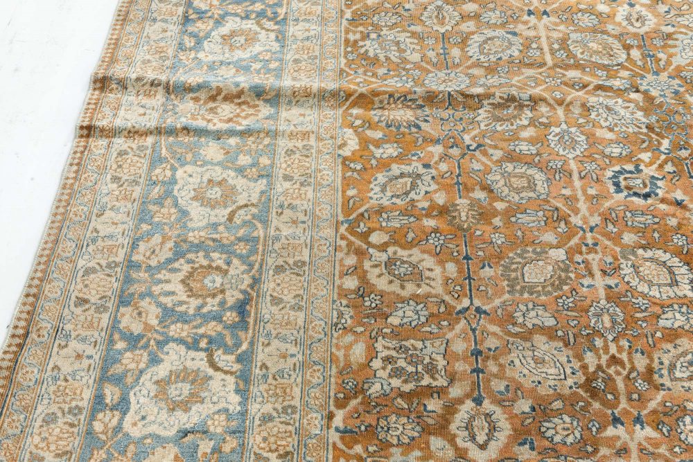 Authentic Persian Tabriz Brown Blue Handmade Wool Carpet BB7303