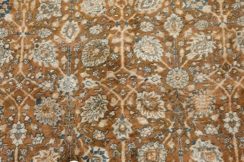 Authentic Persian Tabriz Brown Blue Handmade Wool Carpet BB7303