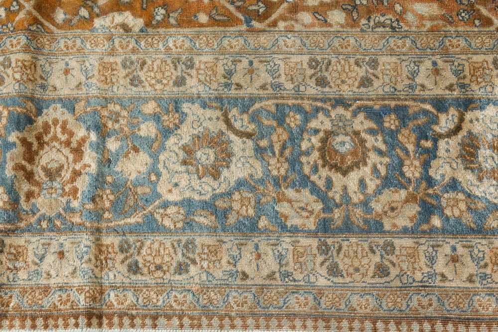 Authentic Persian Tabriz Brown Blue Handmade Wool Carpet BB7303