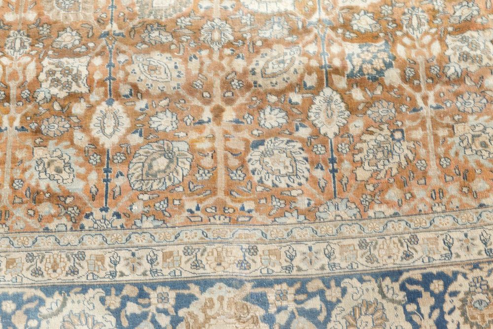 Authentic Persian Tabriz Brown Blue Handmade Wool Carpet BB7303