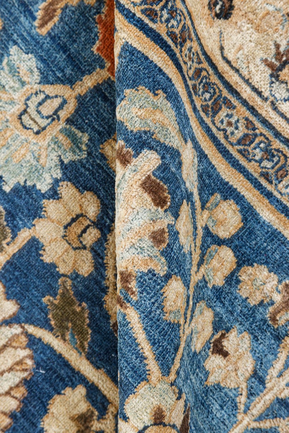 Early 20th Century Persian Tabriz Blue, Brown Handmade Wool Carpet BB7306