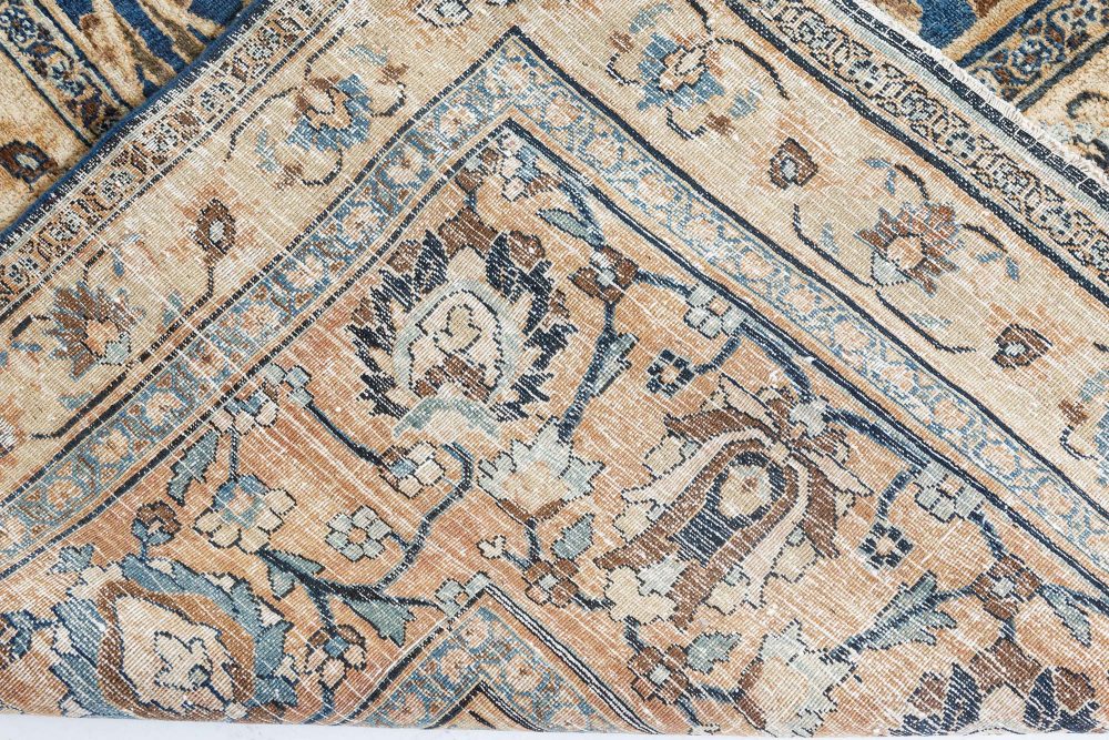 Early 20th Century Persian Tabriz Blue, Brown Handmade Wool Carpet BB7306