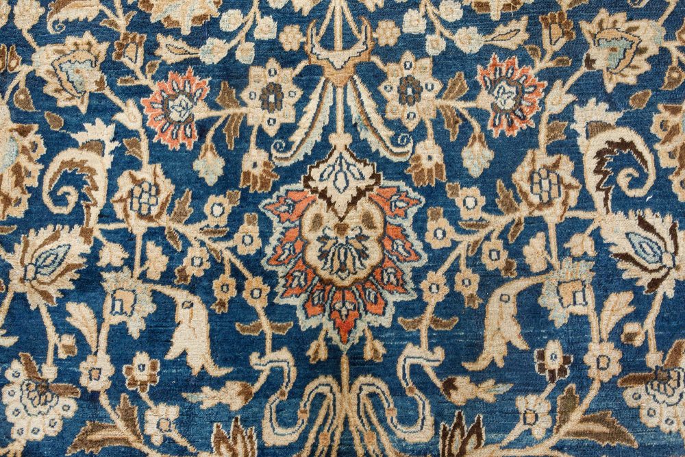 Early 20th Century Persian Tabriz Blue, Brown Handmade Wool Carpet BB7306