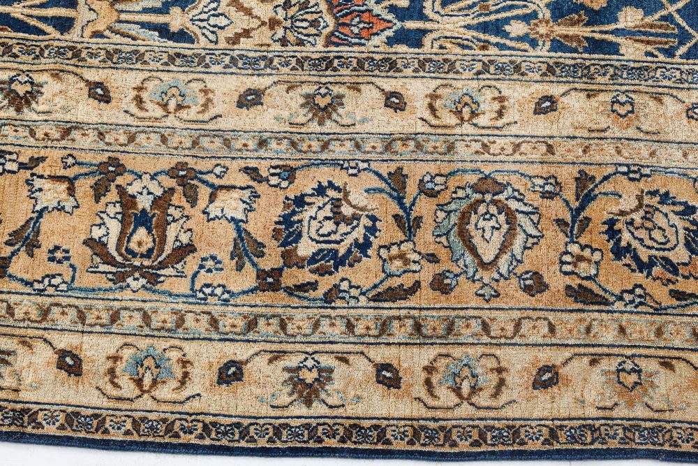 Early 20th Century Persian Tabriz Blue, Brown Handmade Wool Carpet BB7306