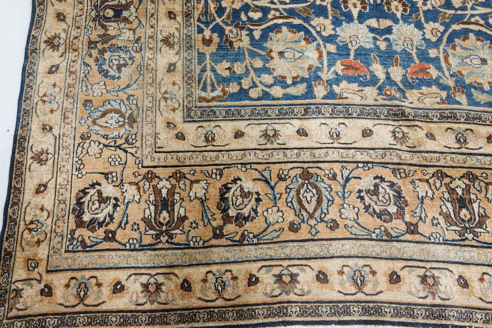 Early 20th Century Persian Tabriz Blue, Brown Handmade Wool Carpet BB7306