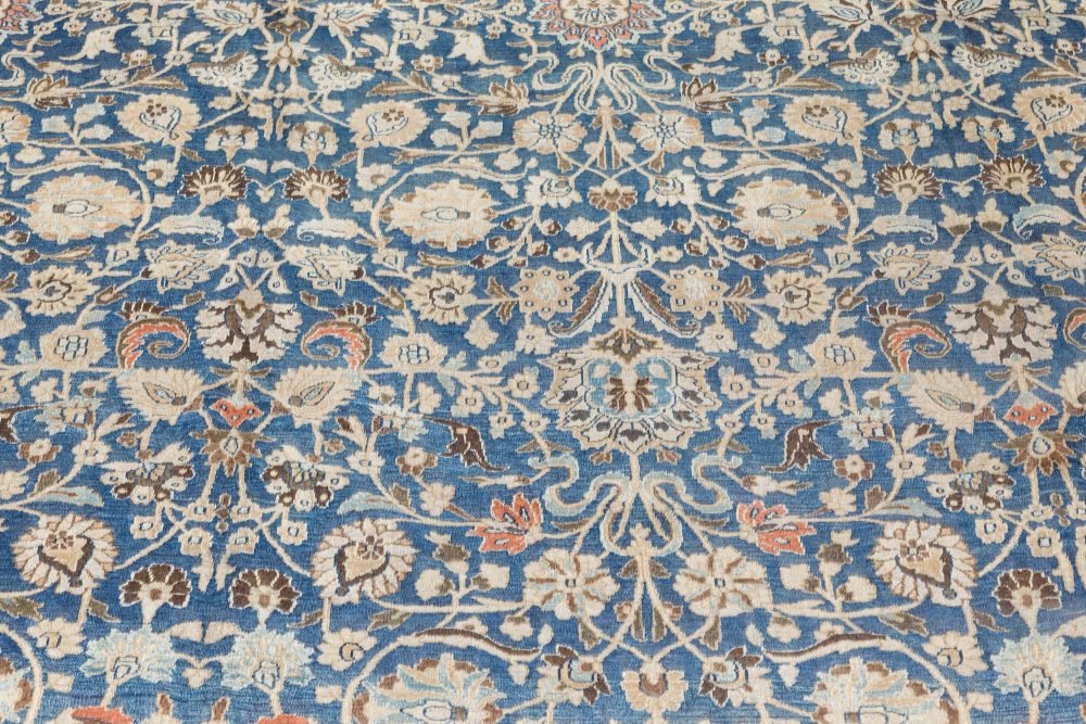 Early 20th Century Persian Tabriz Blue, Brown Handmade Wool Carpet BB7306