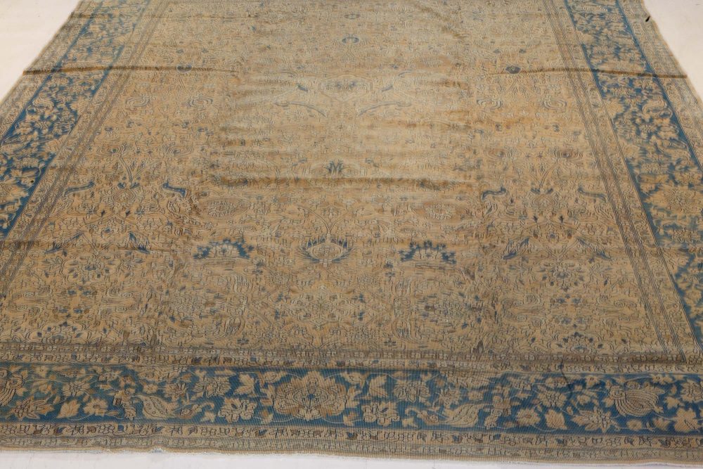 Authentic 19th Century Persian Tabriz Beige, Brown, Blue Handmade Wool Carpet BB7336