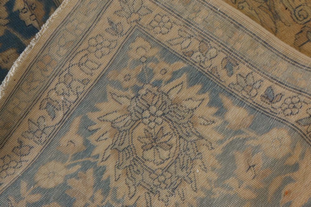 Authentic 19th Century Persian Tabriz Beige, Brown, Blue Handmade Wool Carpet BB7336