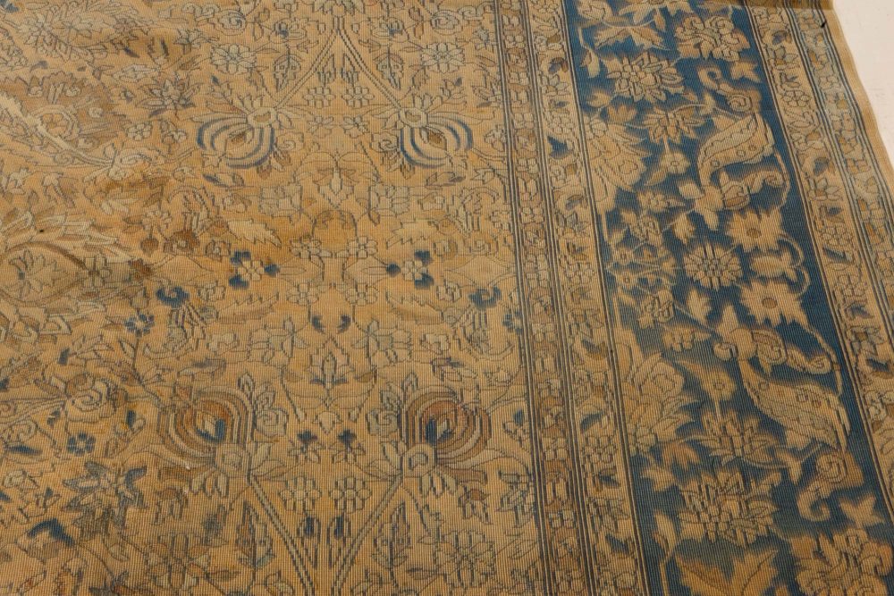 Authentic 19th Century Persian Tabriz Beige, Brown, Blue Handmade Wool Carpet BB7336