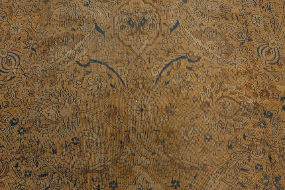 Authentic 19th Century Persian Tabriz Beige, Brown, Blue Handmade Wool Carpet BB7336