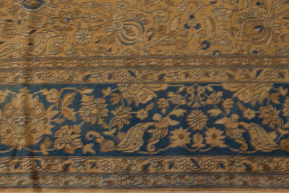 Authentic 19th Century Persian Tabriz Beige, Brown, Blue Handmade Wool Carpet BB7336