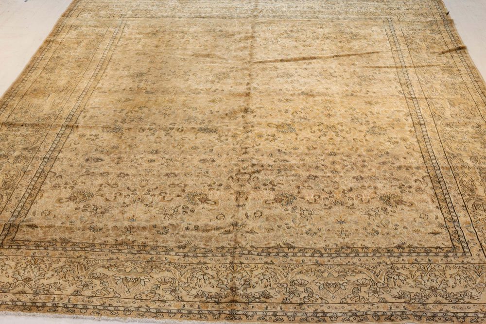 Authentic 19th Century Persian Kirman Beige Handmade Wool Carpet BB7337