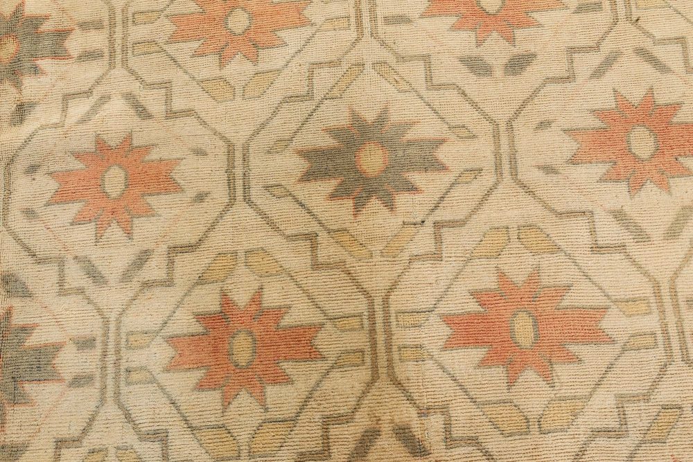 Vintage Bezalel Star-shaped Floralheads Orange, Brown Handmade Wool Rug BB7350