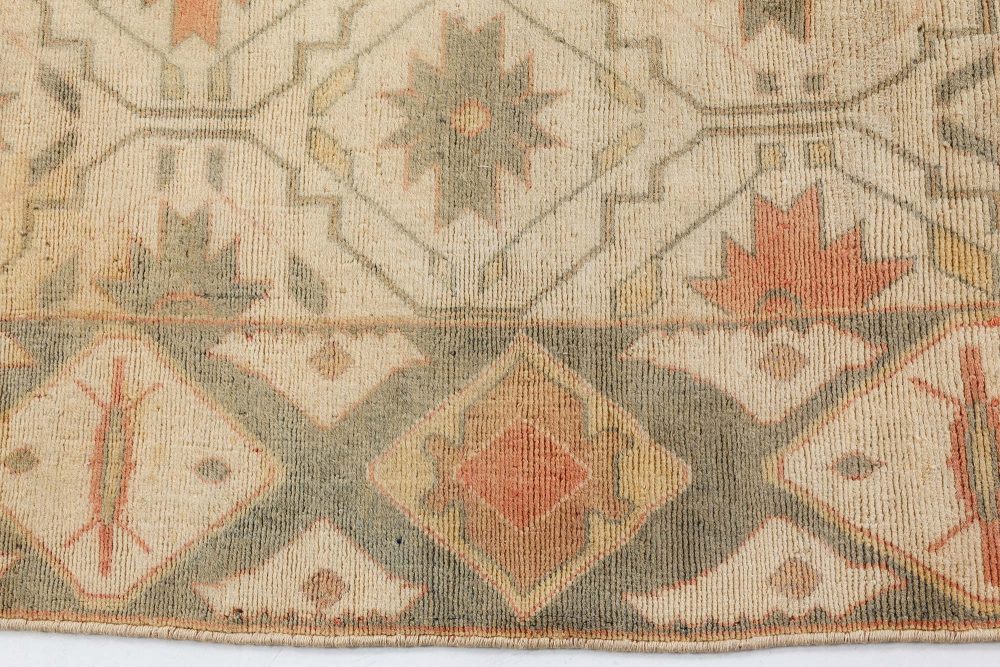 Vintage Bezalel Star-shaped Floralheads Orange, Brown Handmade Wool Rug BB7350