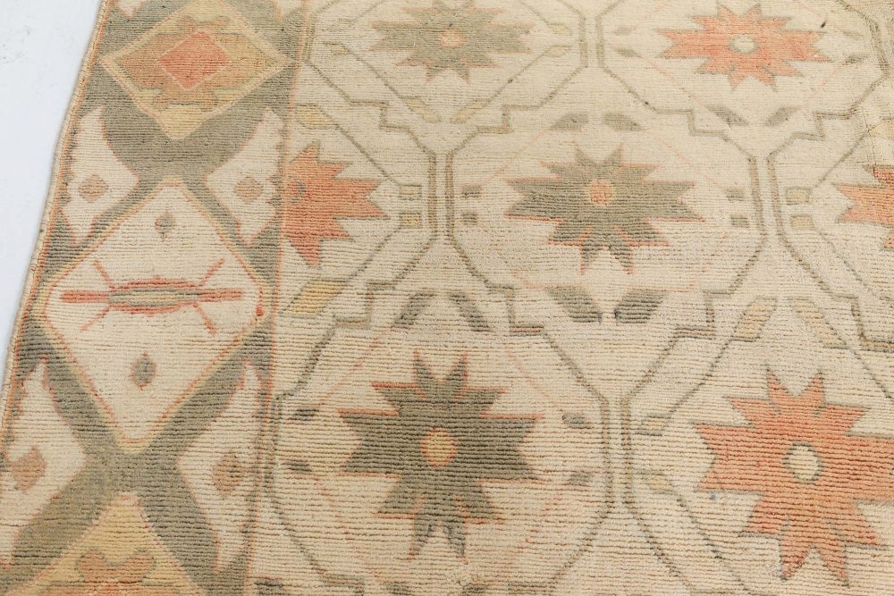 Vintage Bezalel Star-shaped Floralheads Orange, Brown Handmade Wool Rug BB7350