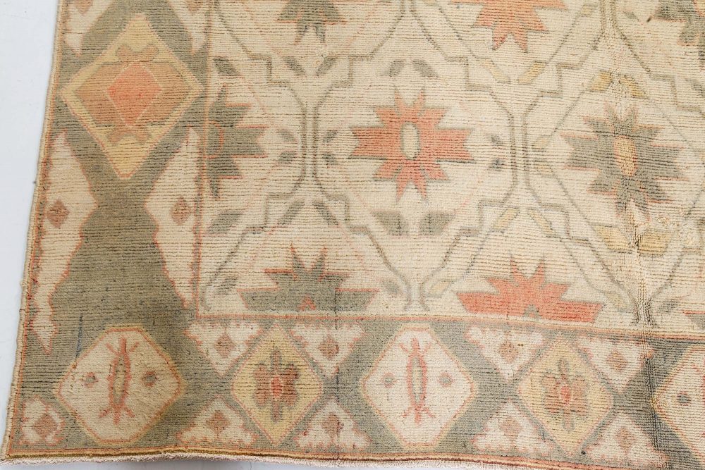 Vintage Bezalel Star-shaped Floralheads Orange, Brown Handmade Wool Rug BB7350