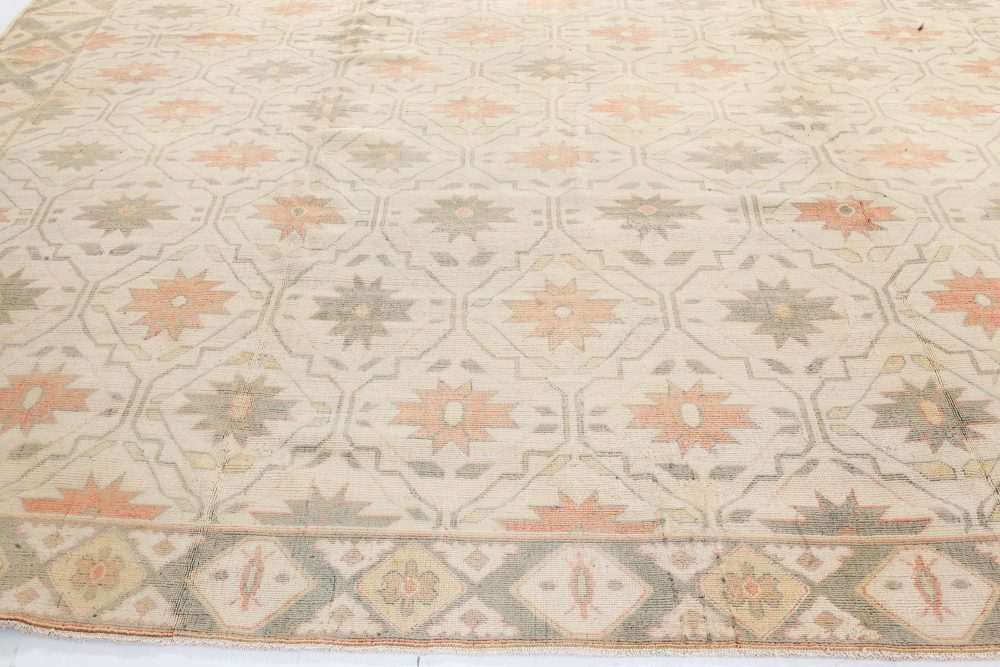 Vintage Bezalel Star-shaped Floralheads Orange, Brown Handmade Wool Rug BB7350