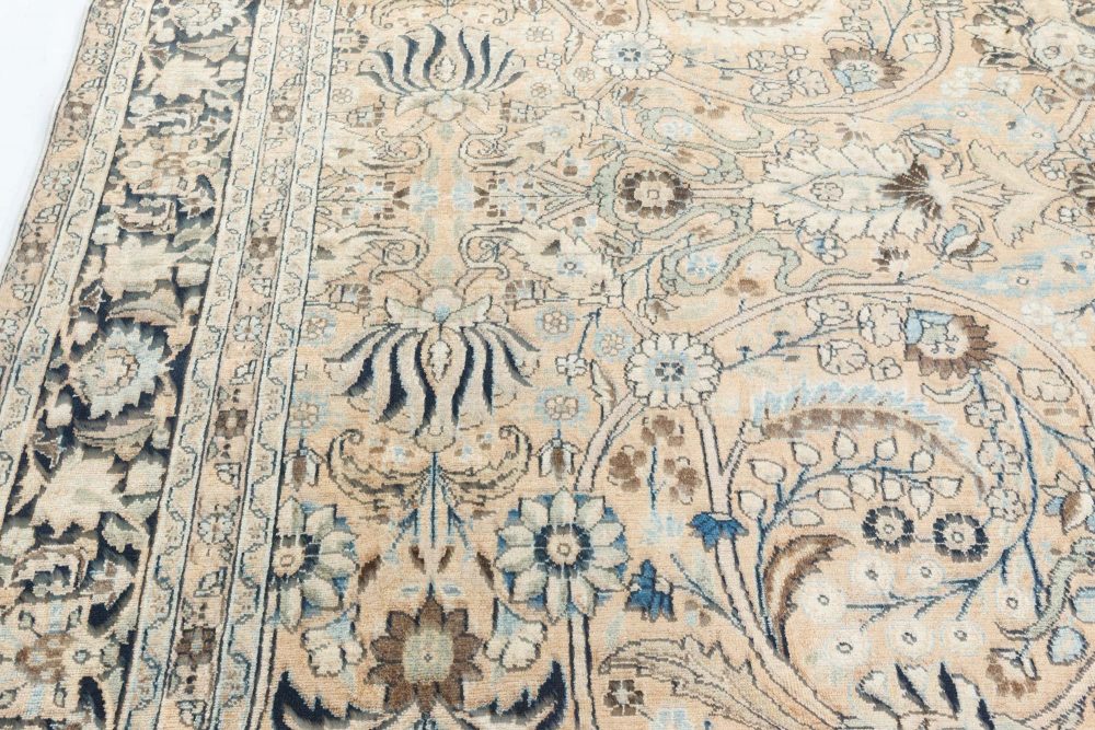 Antique Beige Background Floral Persian Meshad Wool Rug BB7369