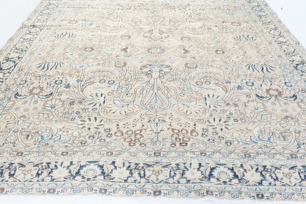 Antique Beige Background Floral Persian Meshad Wool Rug BB7369