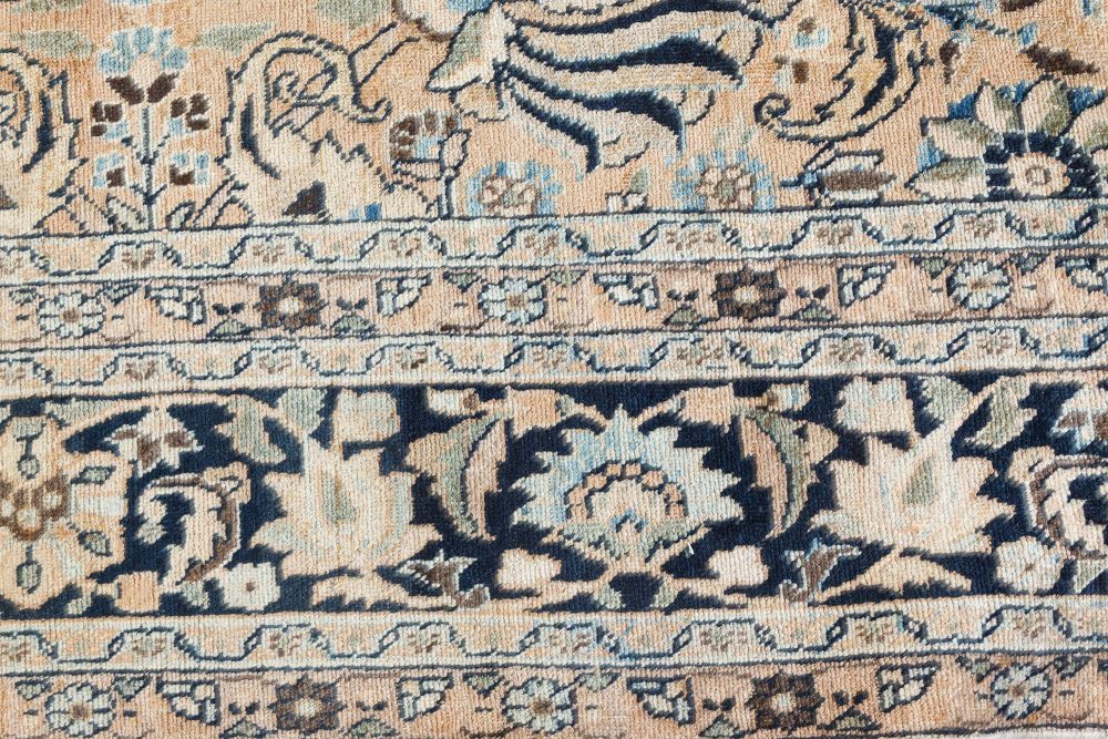 Antique Beige Background Floral Persian Meshad Wool Rug BB7369