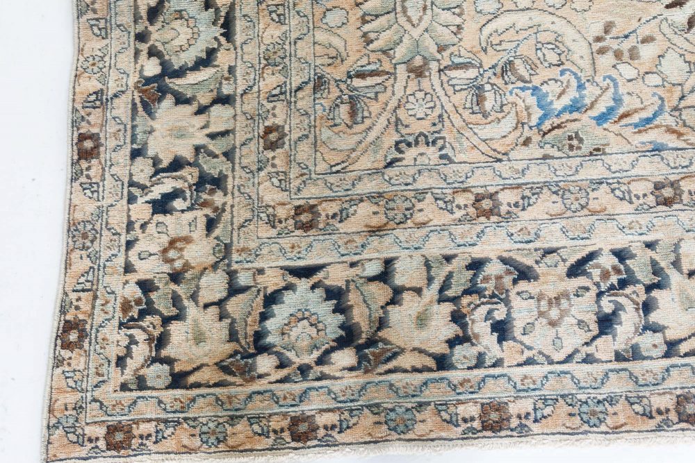 Antique Beige Background Floral Persian Meshad Wool Rug BB7369