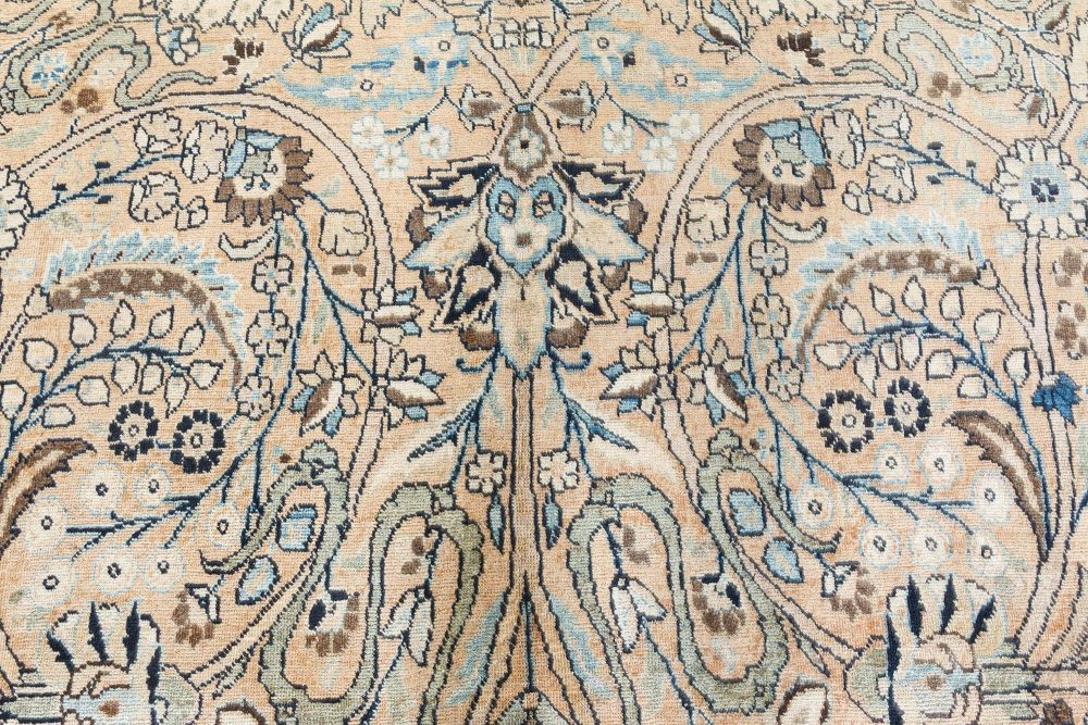 Antique Beige Background Floral Persian Meshad Wool Rug BB7369