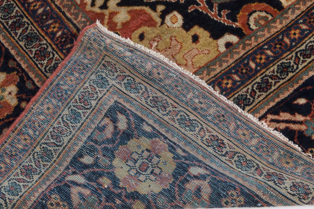 Antique Botanic Rust Background Persian Sultanabad Handmade Wool Rug BB7379