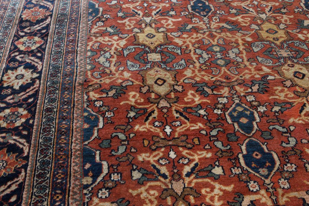 Antique Botanic Rust Background Persian Sultanabad Handmade Wool Rug BB7379