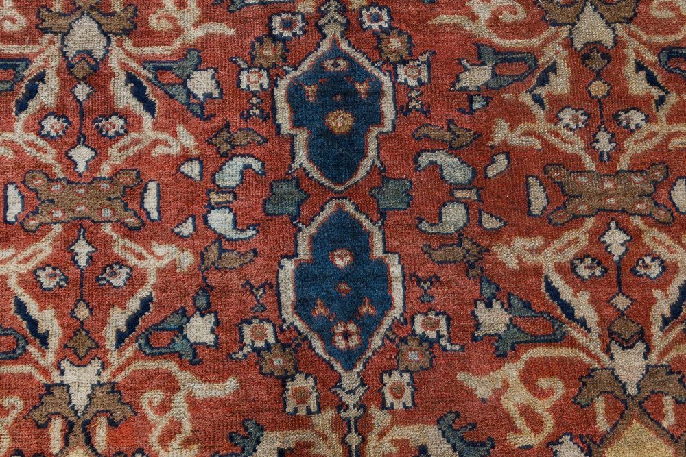 Antique Botanic Rust Background Persian Sultanabad Handmade Wool Rug BB7379