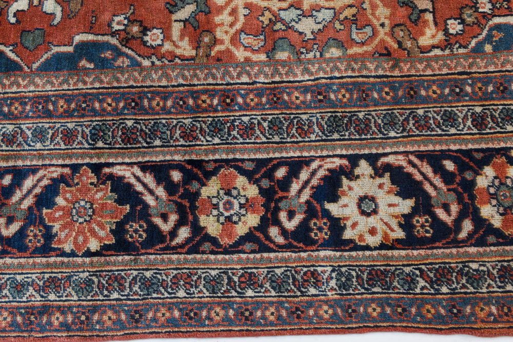 Antique Botanic Rust Background Persian Sultanabad Handmade Wool Rug BB7379