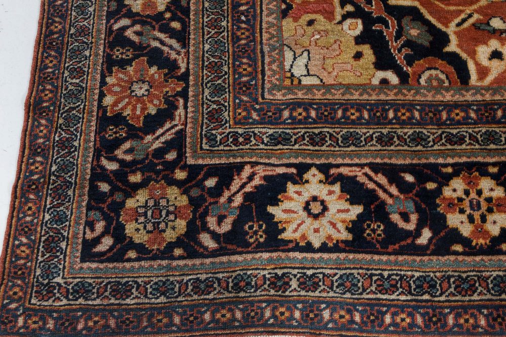 Antique Botanic Rust Background Persian Sultanabad Handmade Wool Rug BB7379
